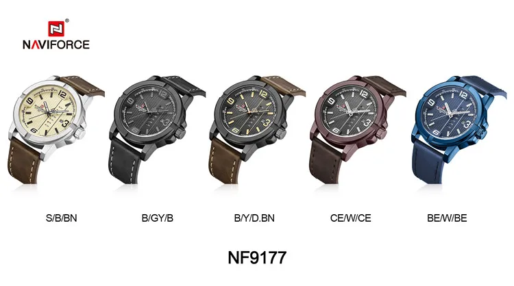 NAVIFORCE 9177 Leather Quartz Sport Waterproof Mens Watches in 2020 Brand factory price