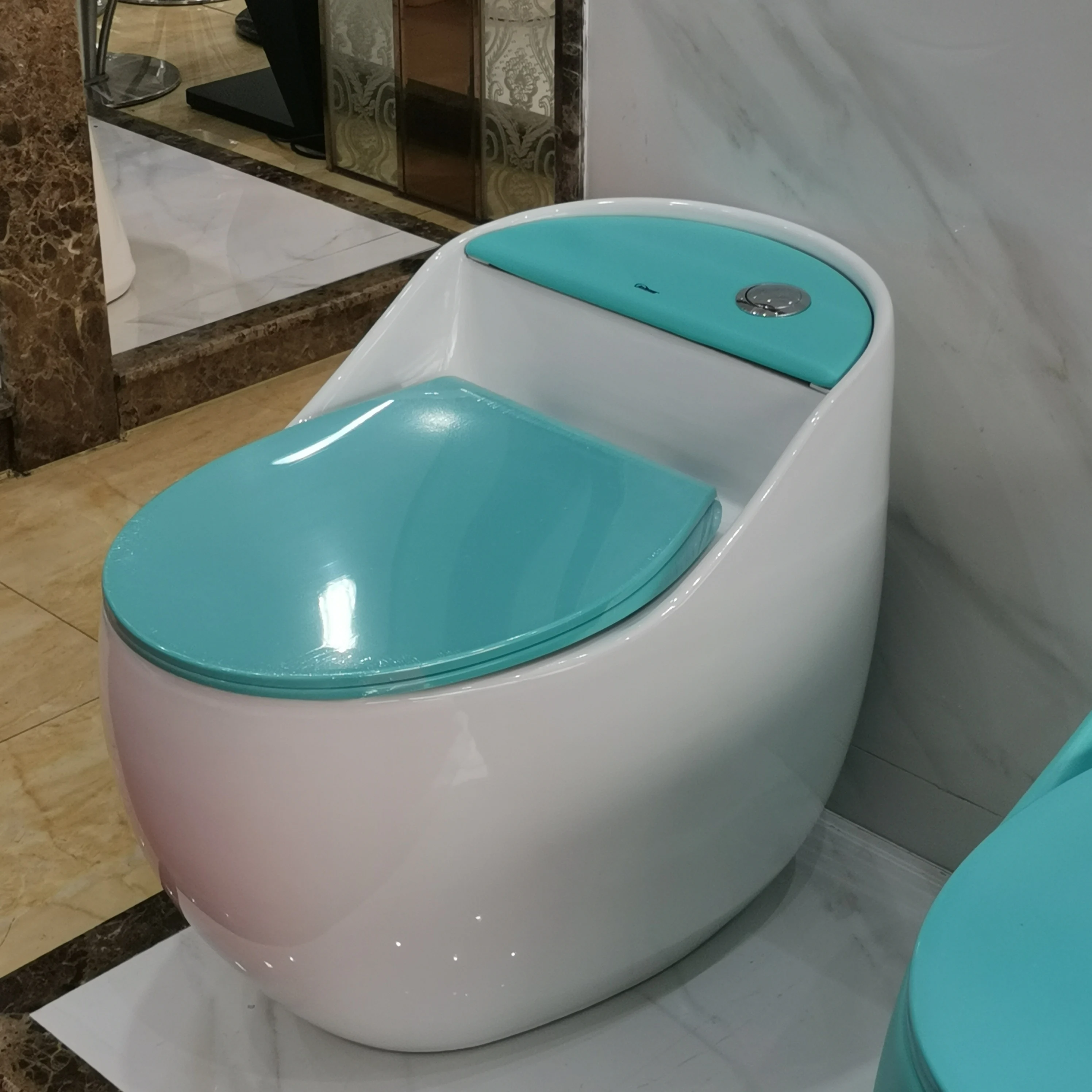 High Technology Floor Mounted Wc Toilet Color Blue And White Siphon One Piece Toilet
