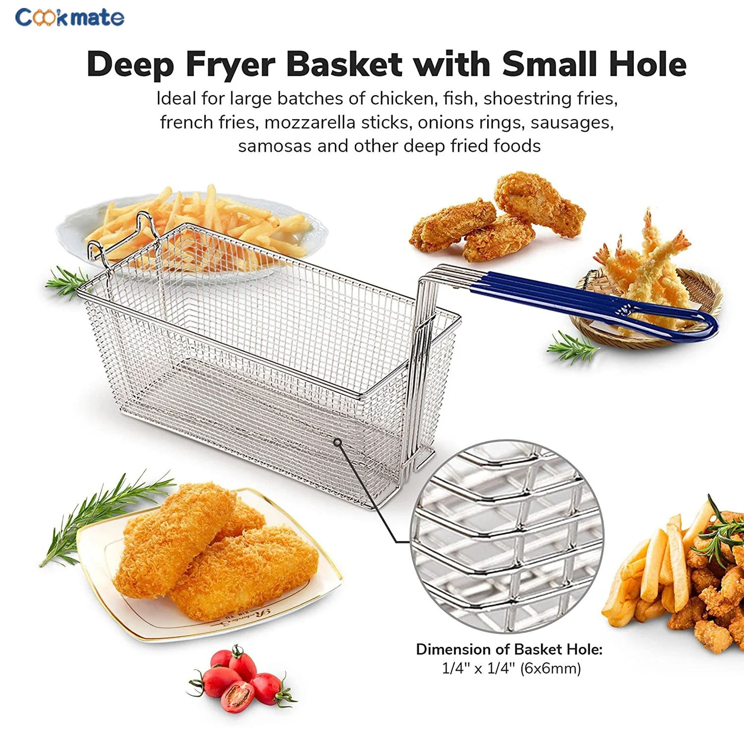 Cookmate Deep Fryer Basket with Non-slip Handle Restaurant Kitchen Chip Fish Commercial Fryer Basket