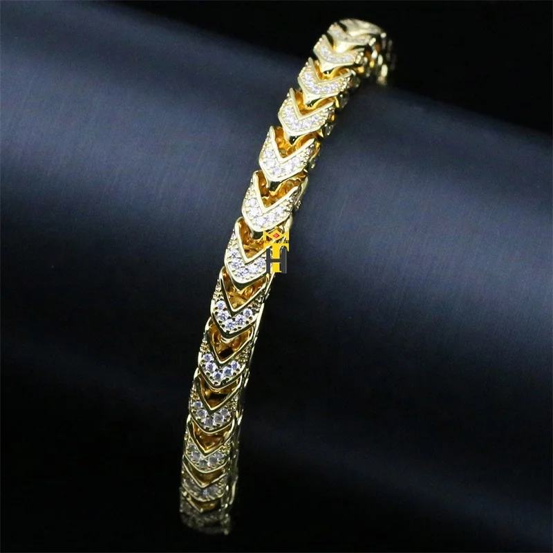 10k 14k 18k yellow gold diamond cut solid franco link bracelet 8mm full rhinestone gold color chain