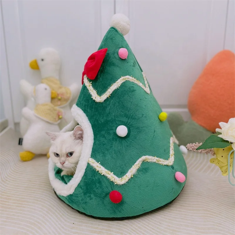 Christmas Tree Shape Pet Gifts House Warm Dog Felt Cat House Pet Supplies Bed Pet Sleeping House