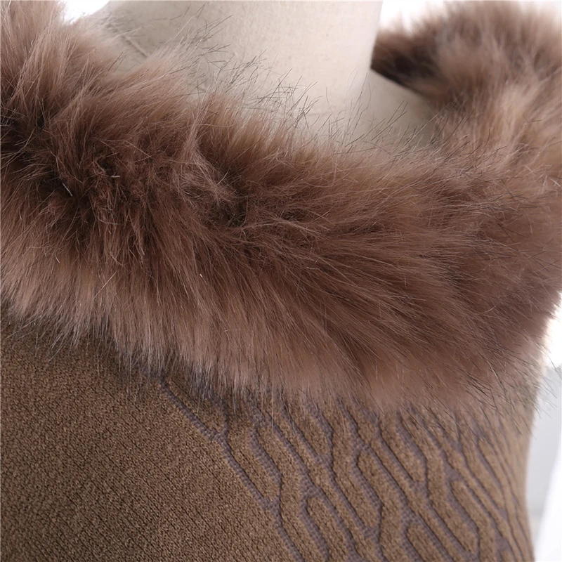 Jtfur Women Winter Elegant Casual Wrap Cardigan Women Faux Fur Poncho Coat Ladies Fur Shawl