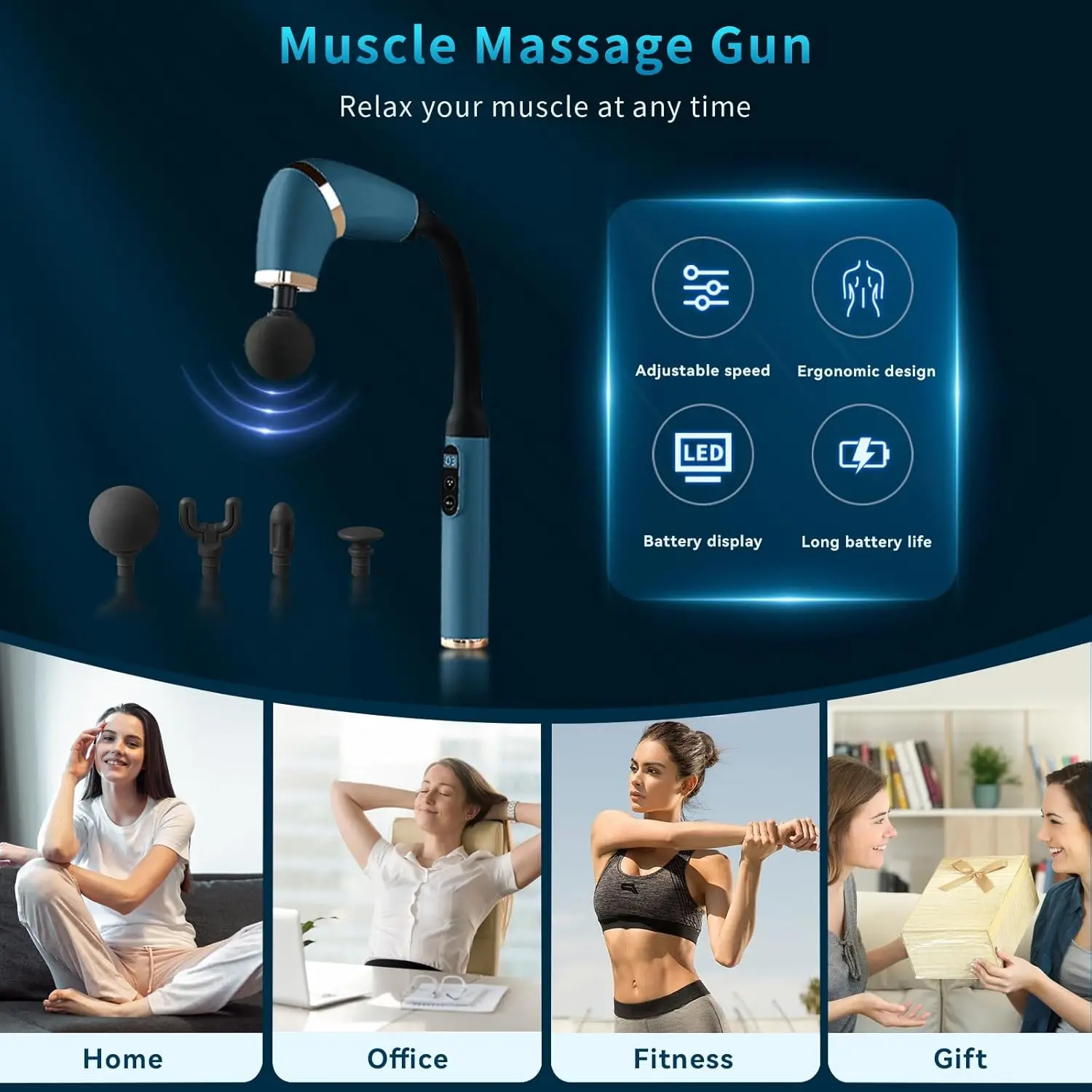 2024 Deep Tissue Full Body Handheld Massager Powerful Fascia Gun Massage Hammer U-Shaped Massage Gun With Extended Handle