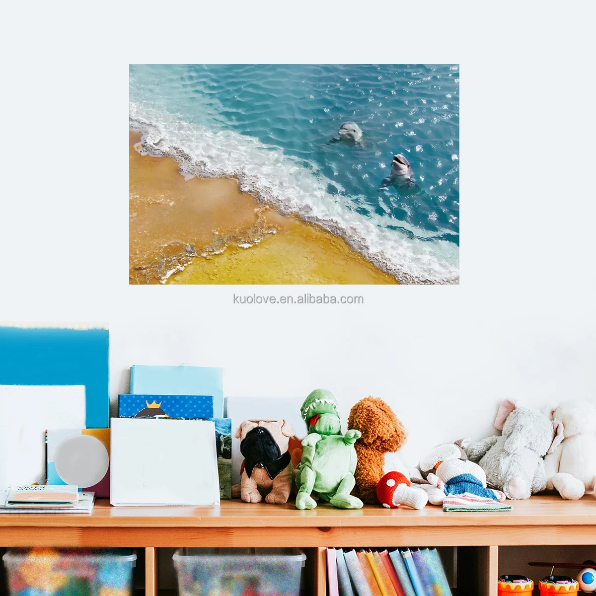 Beach dolphin landscape Painting Wall stickers Bedroom Living room Studio decoration Self-adhesive PVC stickers