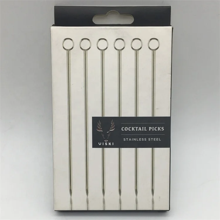 4' Metal Stainless Steel Bartender Essentials Cocktail Olive Martini Appetizer Fruit Glass Pick Stick Stirrer Prod Sword Set