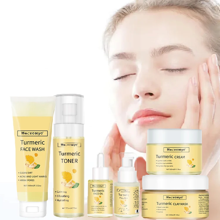 OEM/ODM Private Label Skincare Anti Aging Skincare Set Anti Acne Dark Spot Remover Anti Aging Repairing Turmeric Skin Care