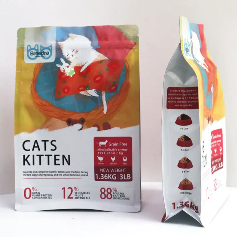 custom plastic flat bottom cat dog pet 400g 200g stand up pet food packaging bag