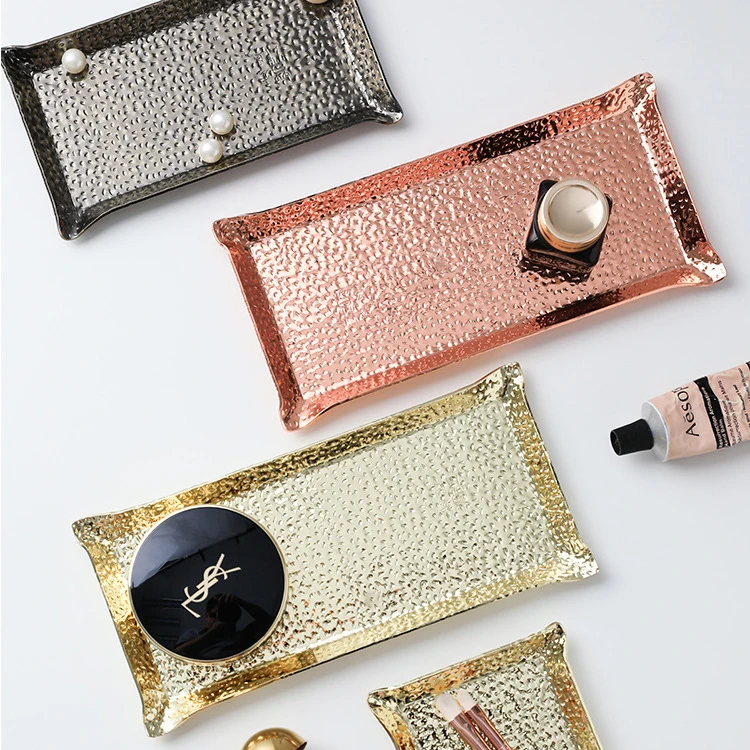 Serving Tray Set Wholesale Hotel Bedside Restaurant Luxury Plain Rose Gold Cookie Metal Stainless Steel Decorative Serving Tray