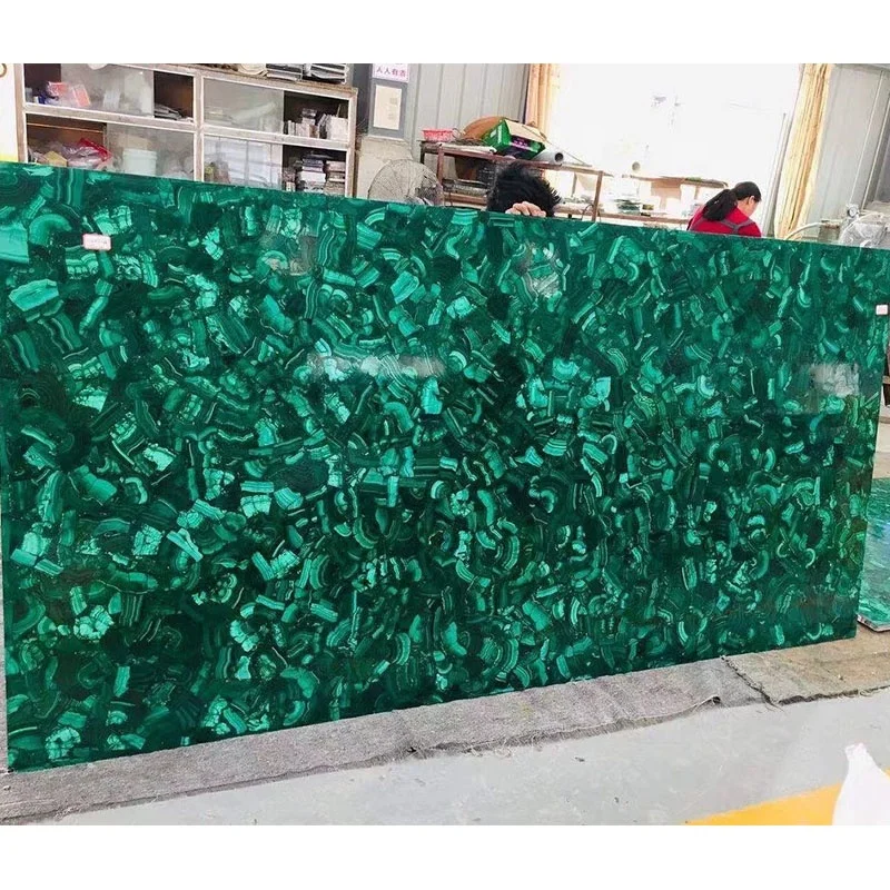 Factory Directly Translucent  Green Agate Malachite Stone Tiles Slab Semiprecious For Interior Decor