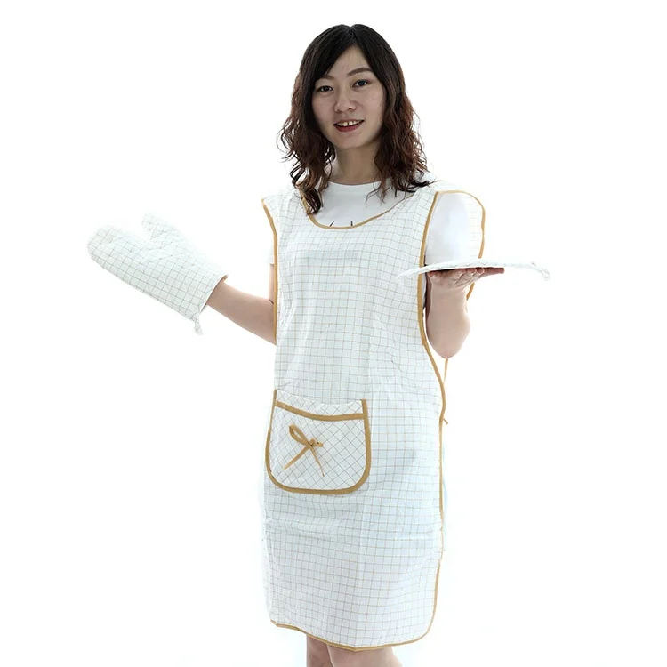 wholesale cotton white waffle pattern housewife kitchen mitten apron set