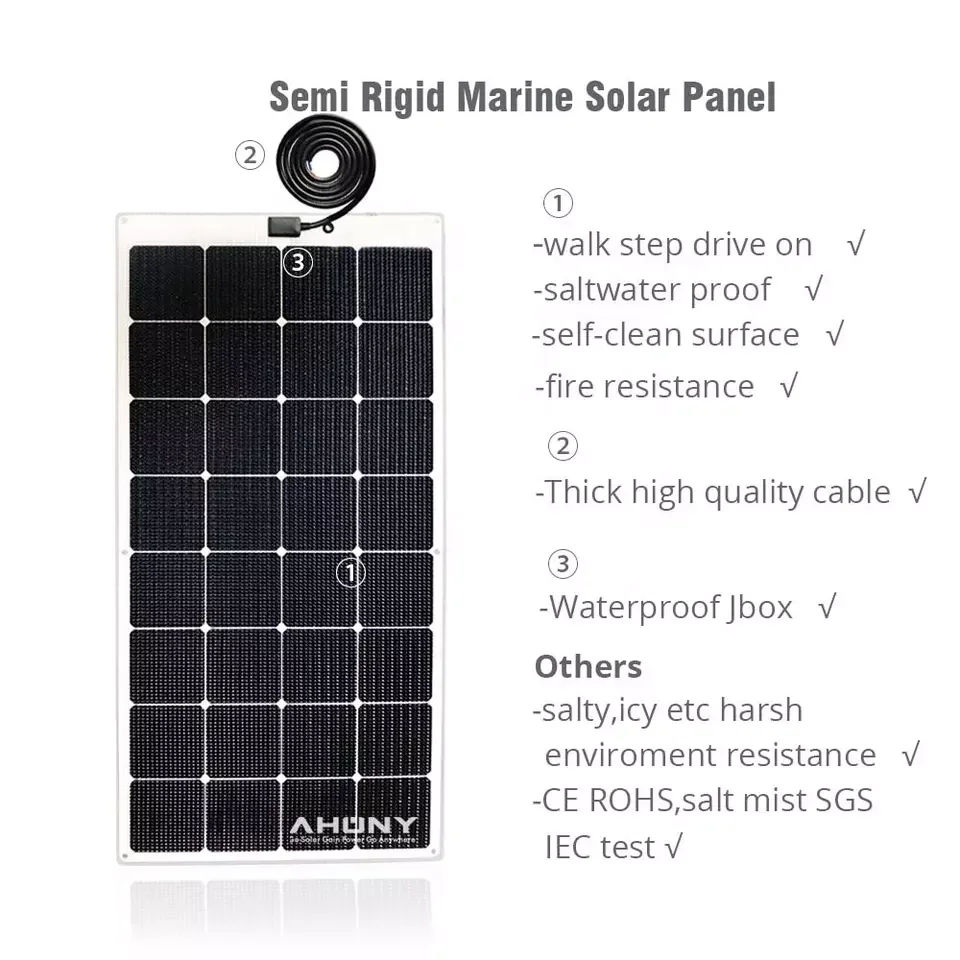 walkable solar panel 120w ETFE anti slippery surface semi lighter flexible solar panel for marine riverside boat yacht