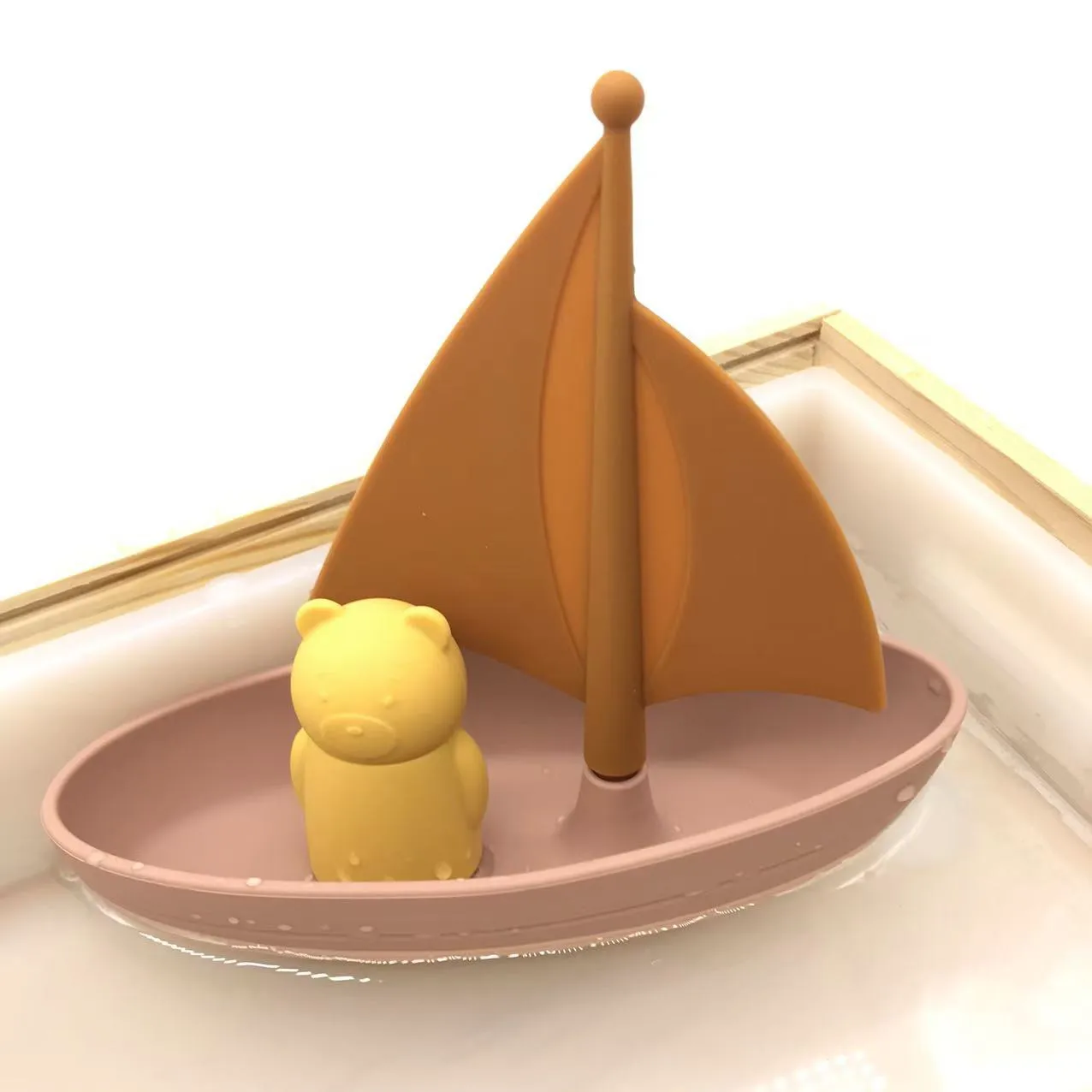 Mold Free Kids Gift Toy, Baby Bath Playing  Bathtub Fun, Cute Bear Silicone Boat Toys Set