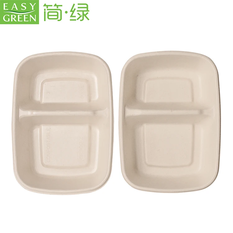 Easy Green Delivery Services Bagasse Tableware 2 Compartment Sugarcane Food Container