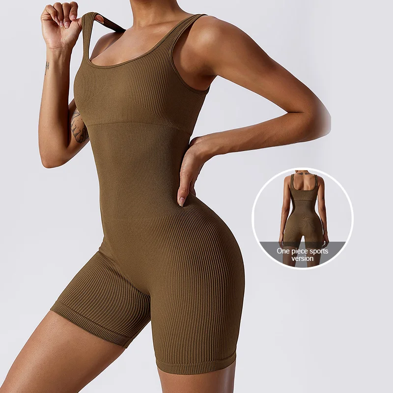 CLT6982 One-Piece Bodysuit Seamless Yoga Jumpsuit with Solid Pattern Breathable Activewear for Women