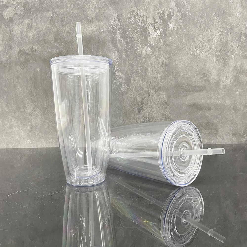 US Warehouse 25oz clear Double Wall Reusable Drinking Glasses Acrylic Cup 25 oz Snow Globe Blank Glitter Plastic Tumbler for DIY