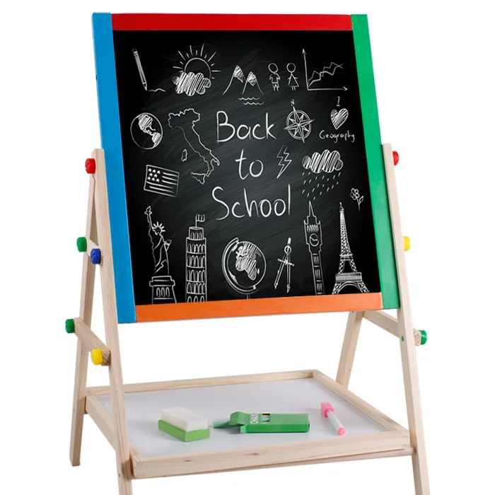 Small Colorful Children Kids Double Side Magnetic Chalk Whiteboard Easel In Wooden Stand
