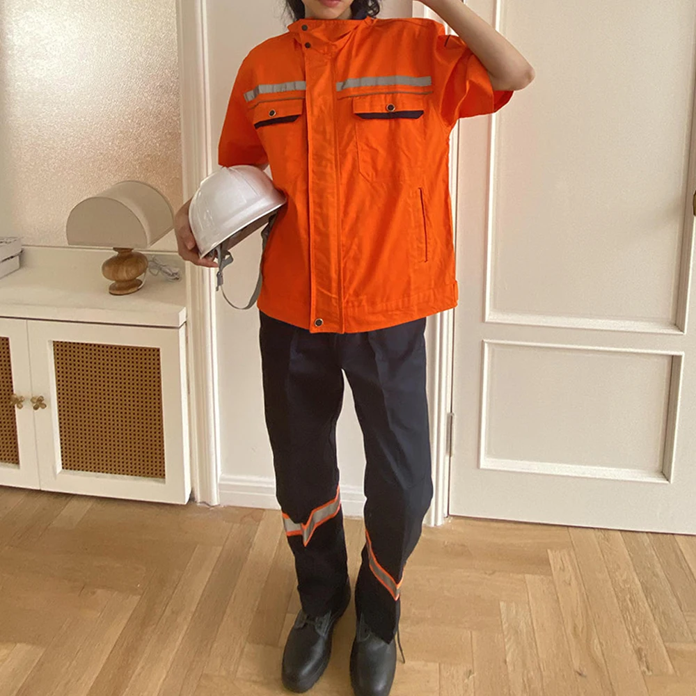Professional Orange Security Jacket and Pants Uniform for Industrial Workers Safety Mechanic Workwear