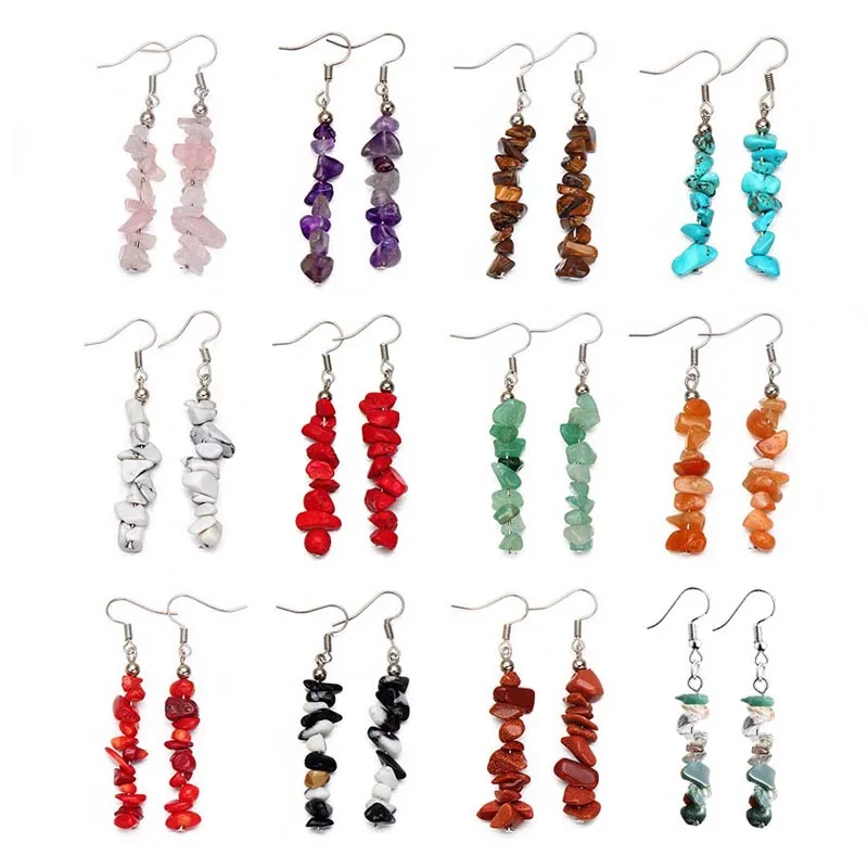 Wholesale Natural Crystal Stone Quartz Gravel Earrings for Women Girl Fashion Gemstone Jewelry Gift Earring Bead