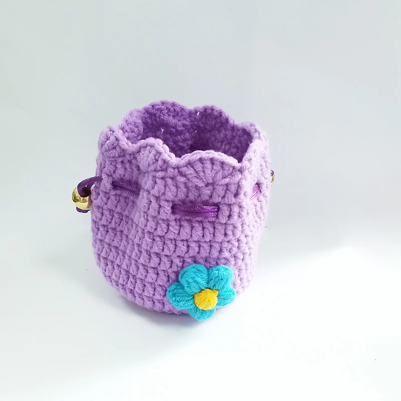 2023 new Korean style small DIY handmade knitted flower pulling storage bag woolen lipstick earphone small bag Coin wallet