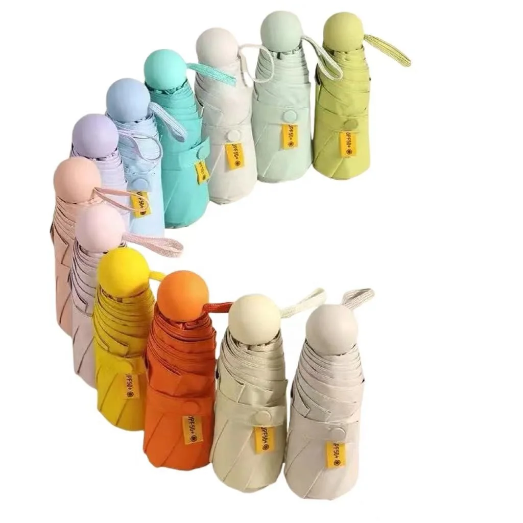 Portable Mini Five Folded Umbrella Capsule Manual Compact Custom Logo UV Protection Sun Rain Pocket Folding Umbrella With Case