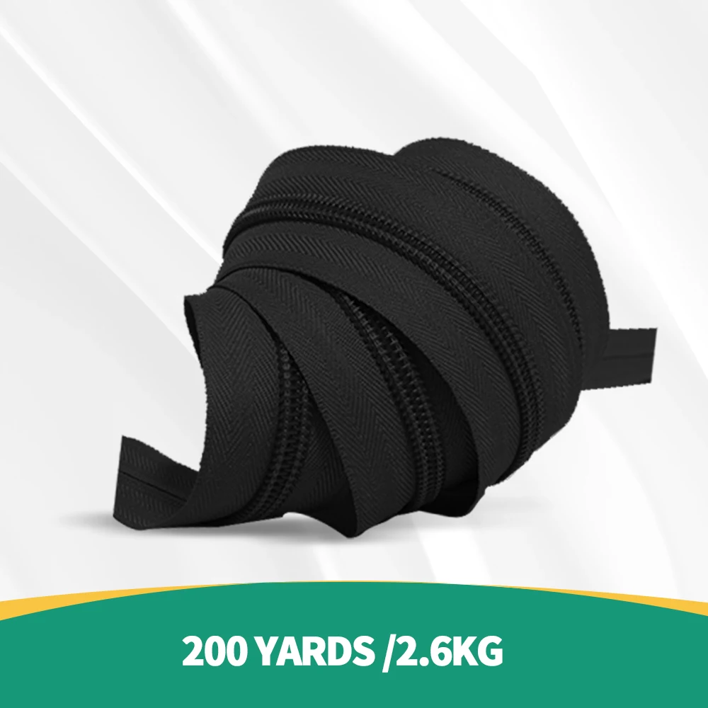 Free Sample Cheap Price Black  #5 2.6kg / 200 Yard Long Chain Nylon Zipper Rolls Hot Sale Factory Direct For Bag Clothes Luggage