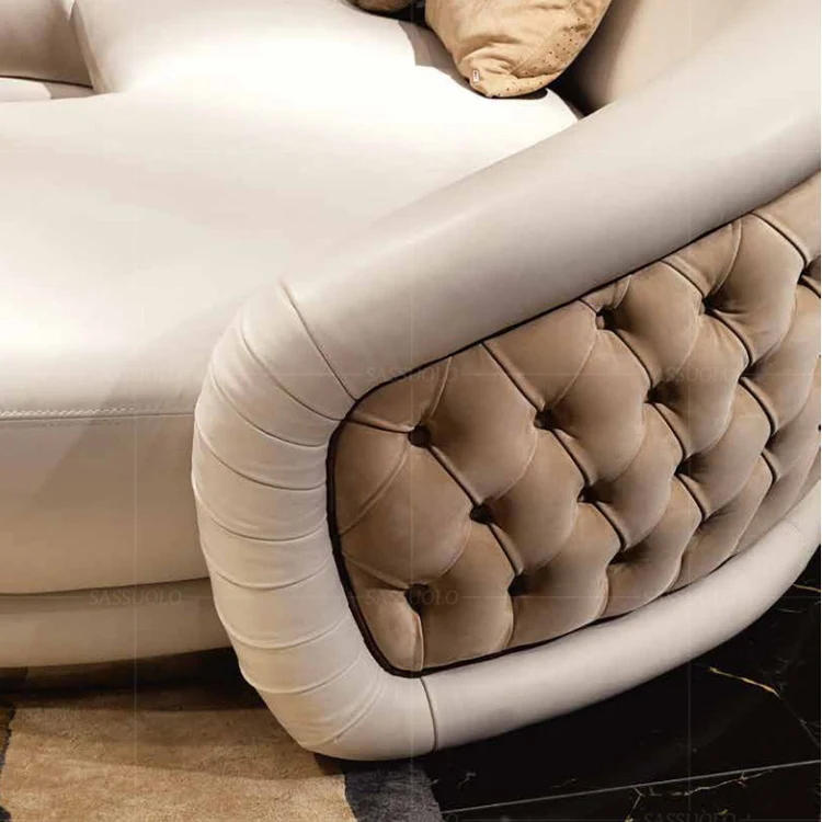 Sassuolo modern luxury curved interior salon sofa leather upholstery living room sofa