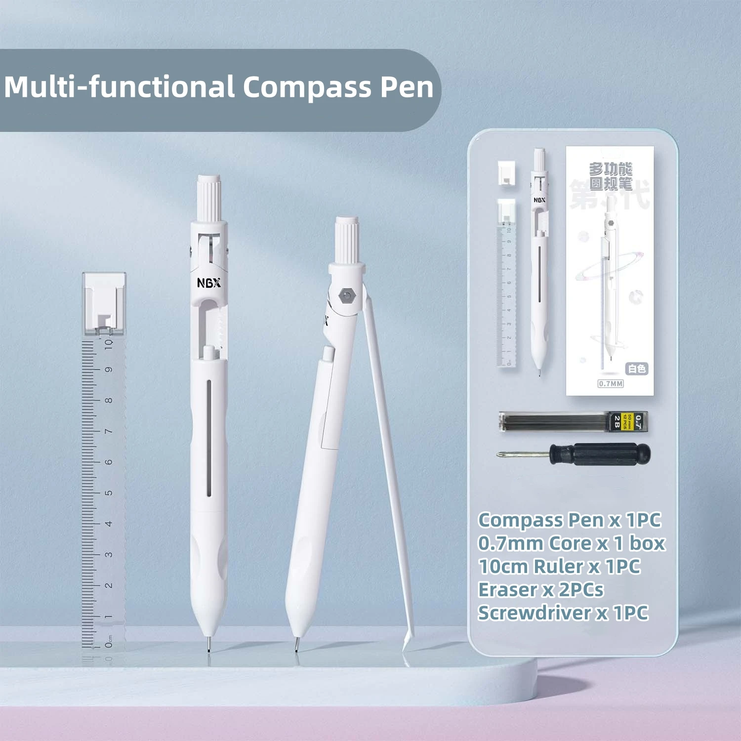 New Plastic Compass Set Portable Drawing Compass Set for Teaching Study With Accessory