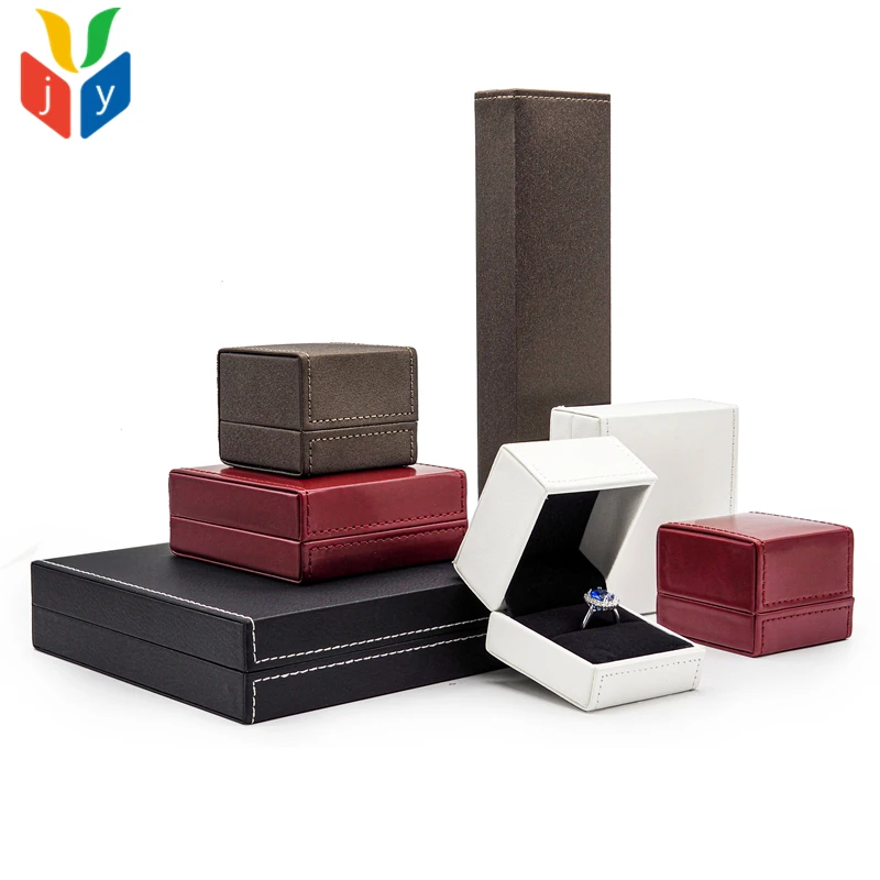 custom black white pu leather ring jewelry box necklace set jewelry box with logo