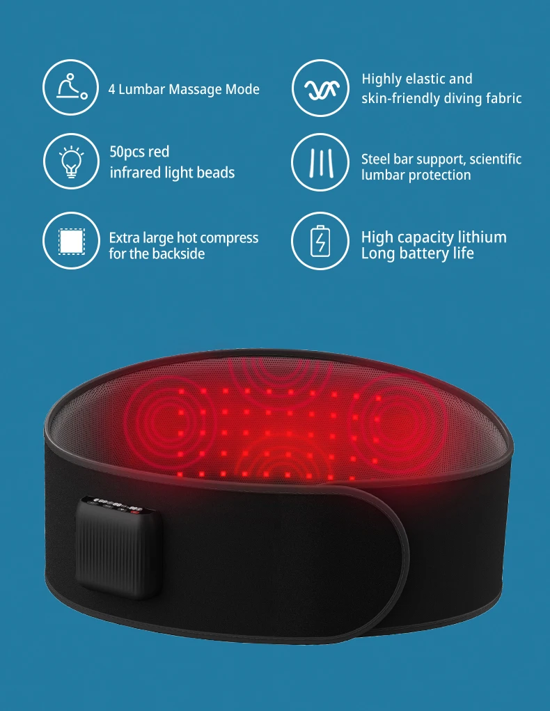 Electric Multi Function Fatigue Relief Hot Wave Lumbar Support Vibration Red Light Hot Compress Massage Waist Belt