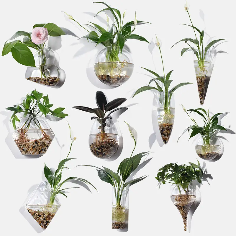 Creative Transparent Hanging Glass Vase Wall Hang Glass Vase Simple Hydroponics Bottle Vases for Home Decor Glass