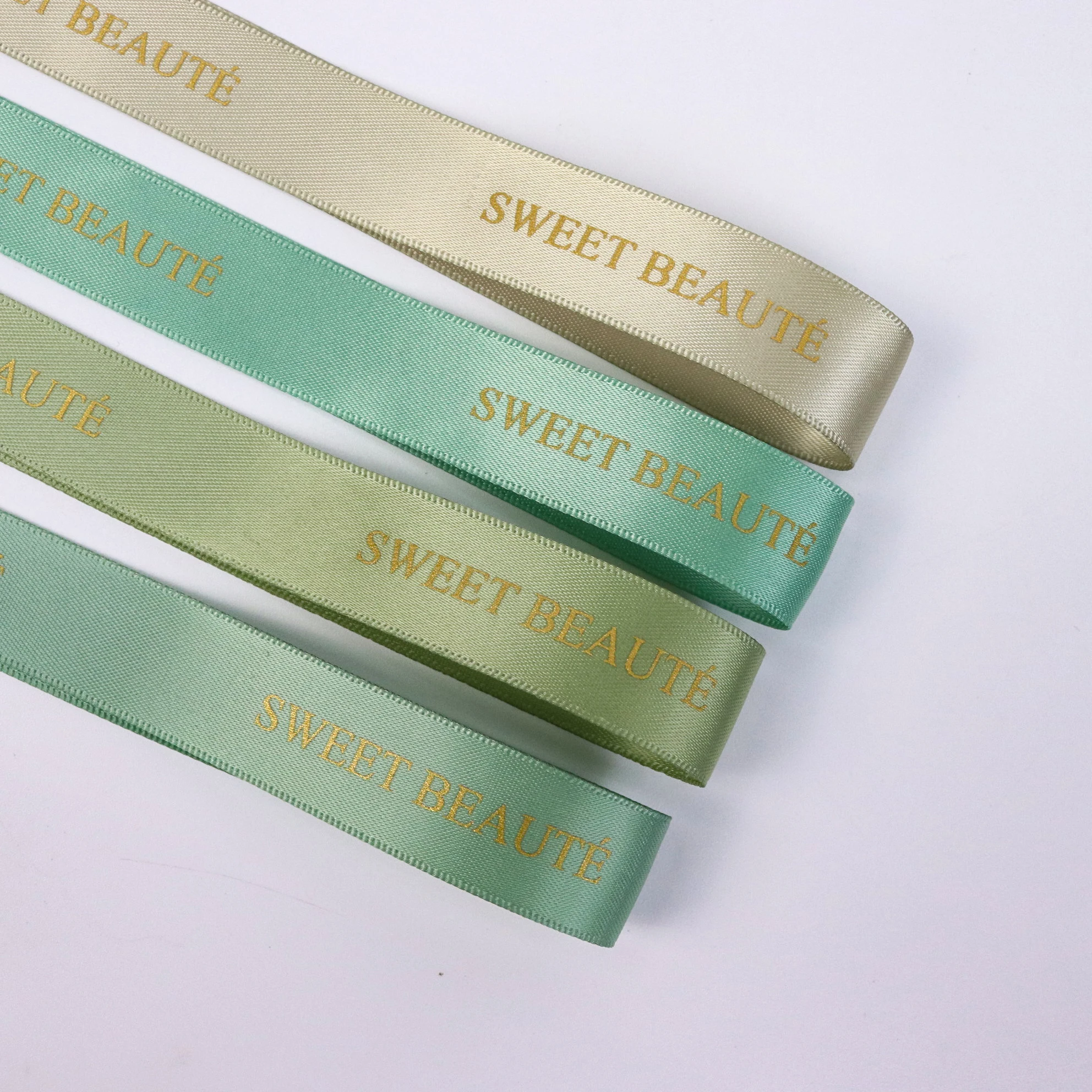 Customized 16mm wide gold ink logo satin ribbon roll for gift wrap
