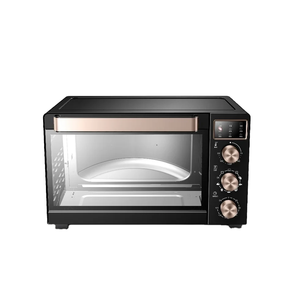 Zhongshan latest home use 35L 1600W countertop LED display red electric deck toaster oven with chicken rotisserie
