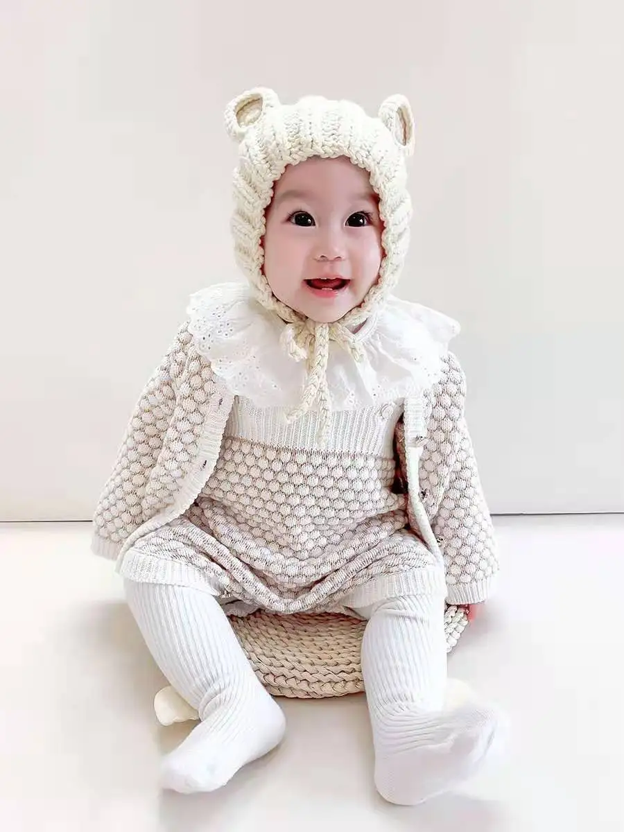 
Wholesale Newborn Baby Girl Knit Cotton Suit Cute Long Sleeve Cardigan Sweater And Romper Pants Baby Outfits 