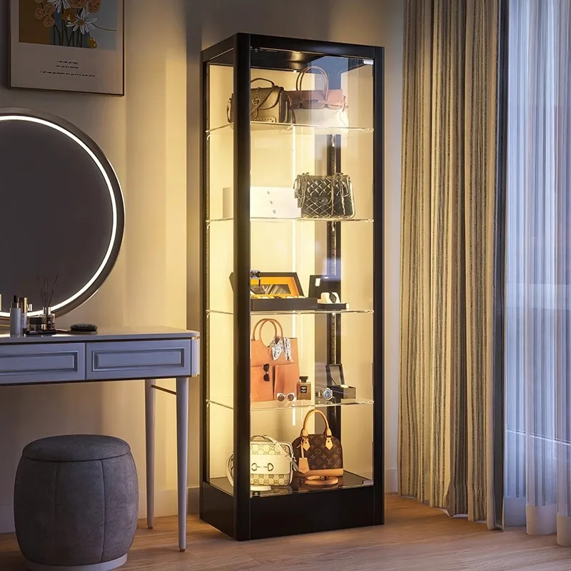 Glass display cabinet living room white transparent display case luxury storage cabinet