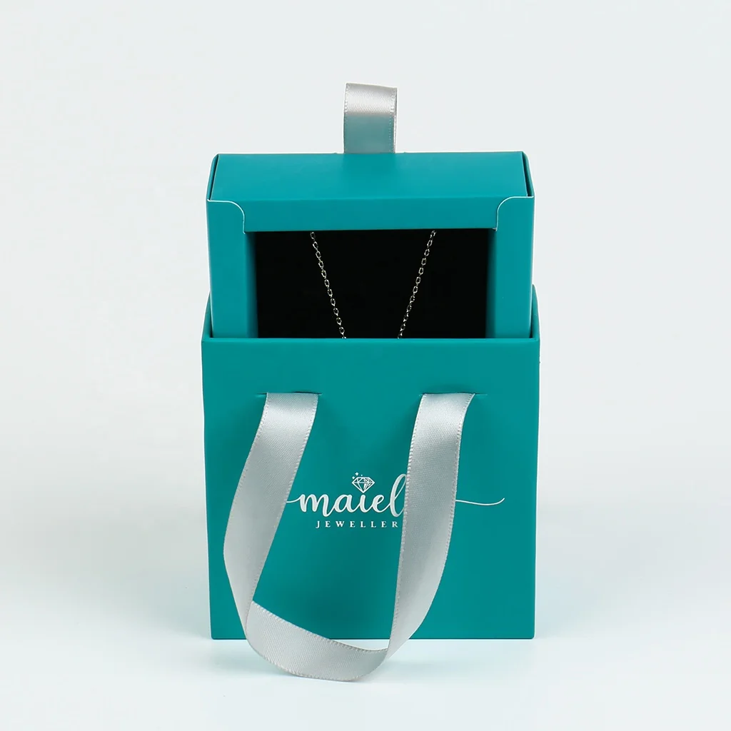 Factory Custom Printing Hard Rigid Cardboard Sliding Box With Ribbon Rope Gift Sleeve Drawer Box Packaging Jewelry Box Custom