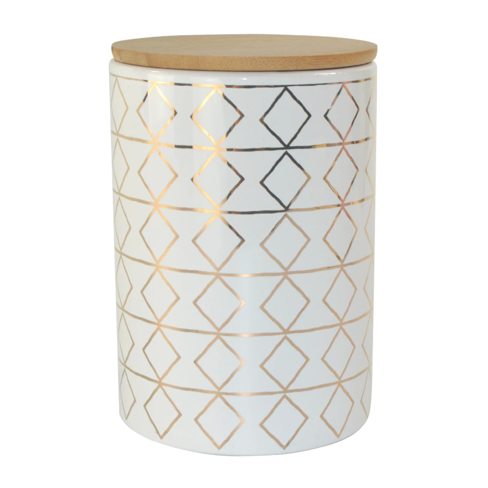 Golden rhombus pattern cookie jar coffee canister custom ceramic kitchen container set