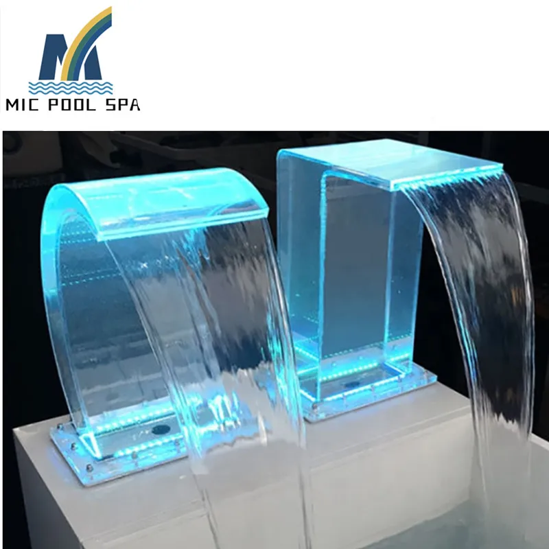 Acrylic pool fountains with colorful LED light swimming pool waterfall fountains