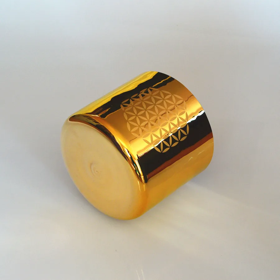 Gold Crystal Singing Bowl With Flower Of Life For Meditation