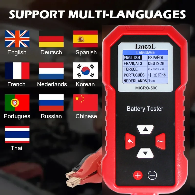 2024 New MICRO-500 12v 24v 40-3000CCA Battery System Tester Diagnostic Tool Automotive Lithium Battery Detector Generate QR Code