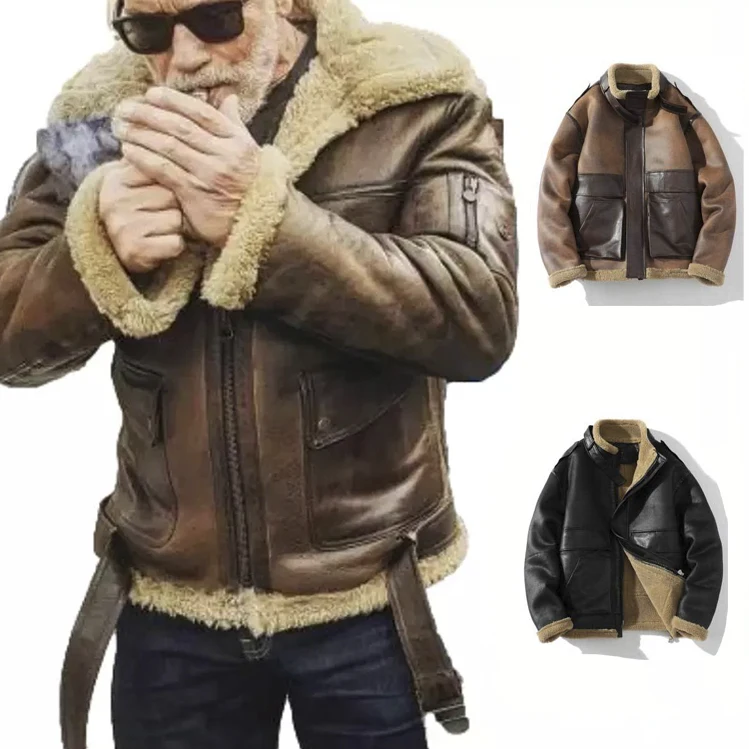 Winter blouson erkek mont custom baseball jacket este polaire homme Mens heavyweighty Warm thick Fur Coat Leather Jackets