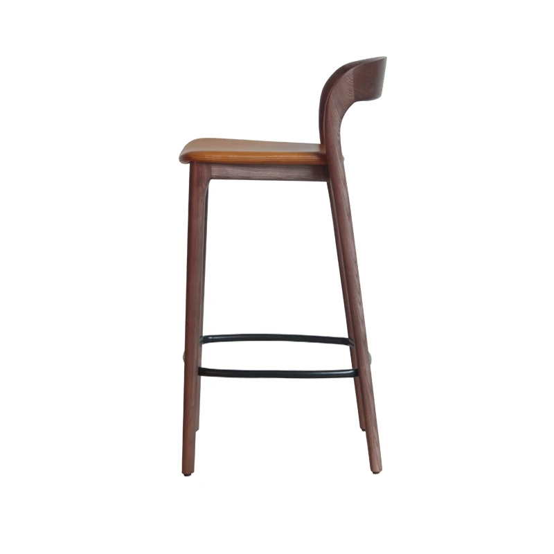 wooden bar chair stool 360 degree swivel without back side chair Kitchen upholstered PU Leather Cushion with wooden pedal