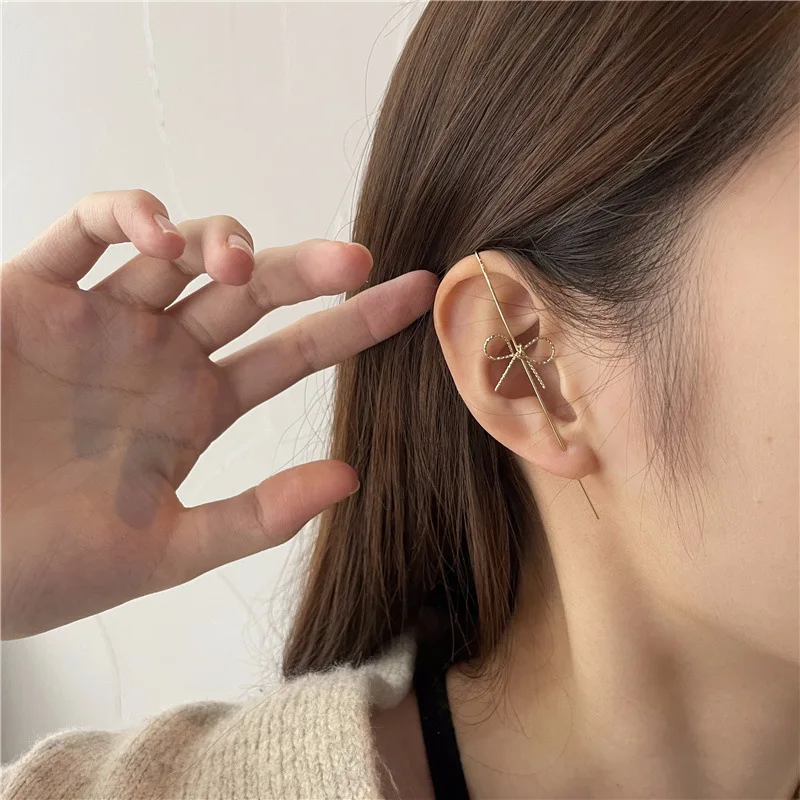 Vershal A4-234 New Arrival 18k Gold Plated Shiny Zircon Butterfly Bowknot Cuff Earrings