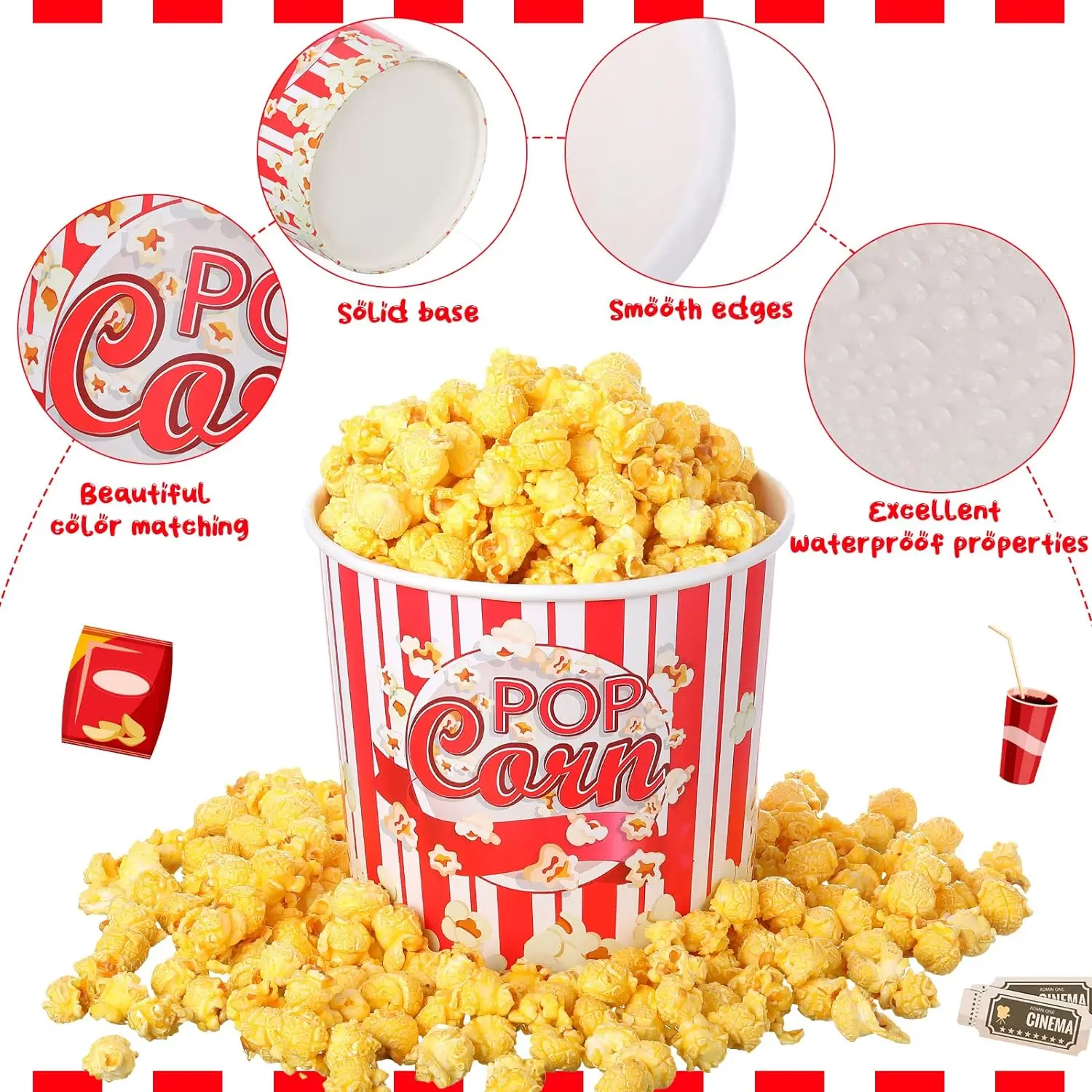 wholesale custom disposable paper popcorn buckets popcorn branded paper cups bowls bucket for popcorn