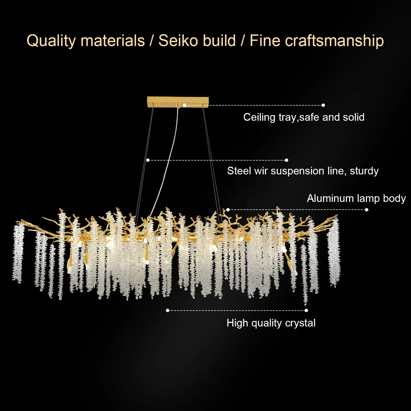 Detachable low shipping die-casting aluminum branch chandelier for indoor living room dining room island chandelier crystal