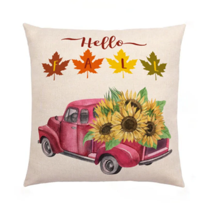 Прямая поставка с фабрики высокое качество цифровая печать День благодарения автомобиль цветок полиэстер квадратная диванная подушка