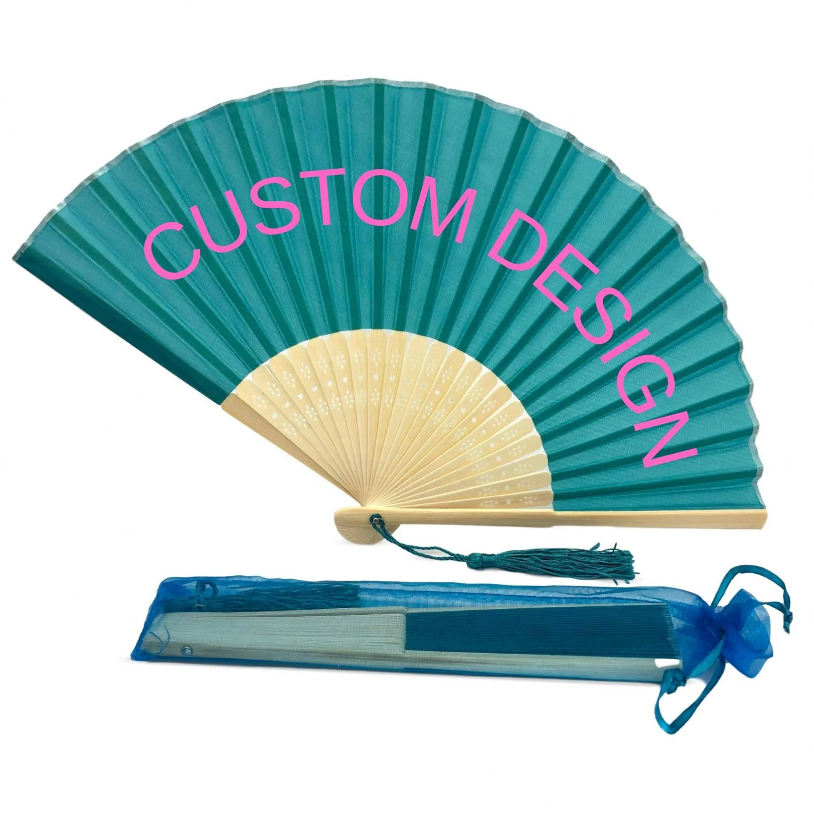 Bamboo Custom Printed Paper Fan Folding Hand Made Bulk Advertised Fan Bamboo Crafts Custom Logo For Both Side Printing Fan