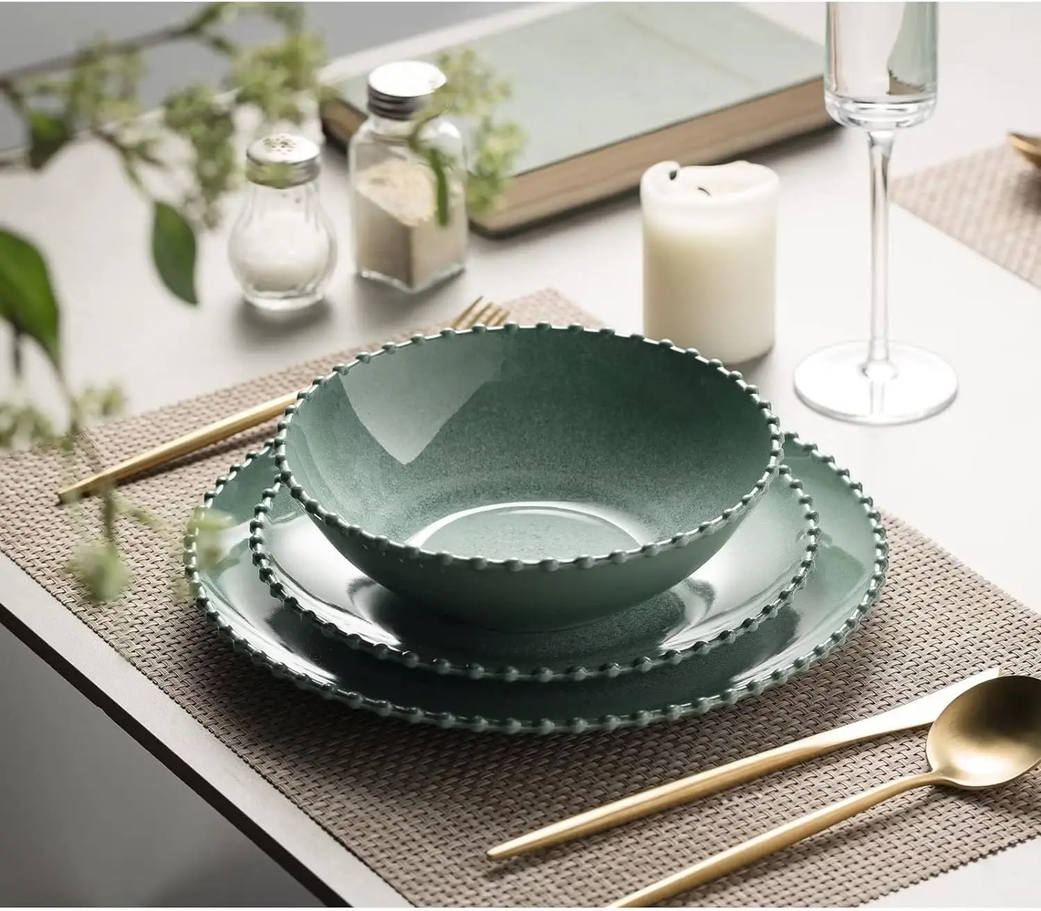 Nordic creative tableware home Western food steak dessert salad pearl edge melamine dinnerware plate bowl set For 4 people