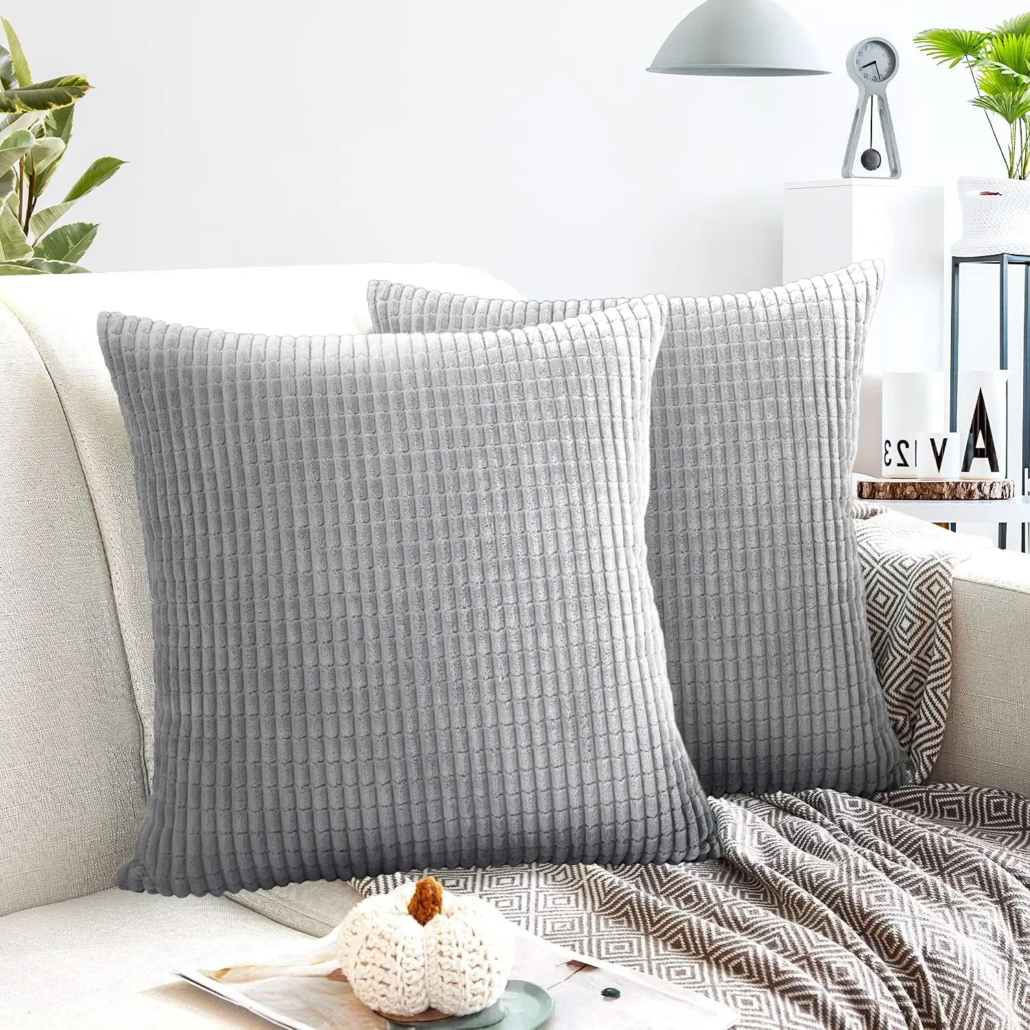 Grey 40cm x 40cm corduroy sofa decorative pillows soft backrest pillows & cushions