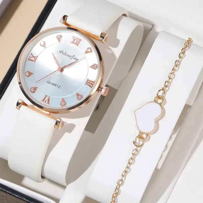 6259   2pCS Womens Fashion Watches with Bracelet  Set Gift for Ladies Elegant Quartz Wristwatch