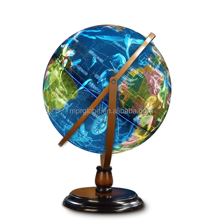 22.8CM Political World Globe Home or office decoration with Wood Base and Aluminum Meridian Geography World Globe